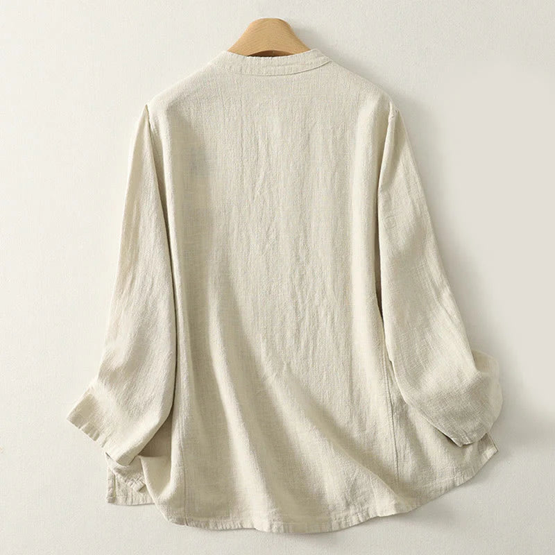 Buddha Stones Casual Plain Frog-buttons Cotton Women's Long Sleeve Shirt