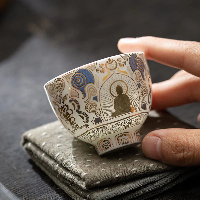 Buddha Stones White Thangka Buddha Auspicious Clouds Teacup Kung Fu Tea Cup