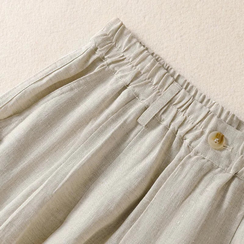 Buddha Stones Summer Button Zipper Ankle-Length Women's Pants With Pockets