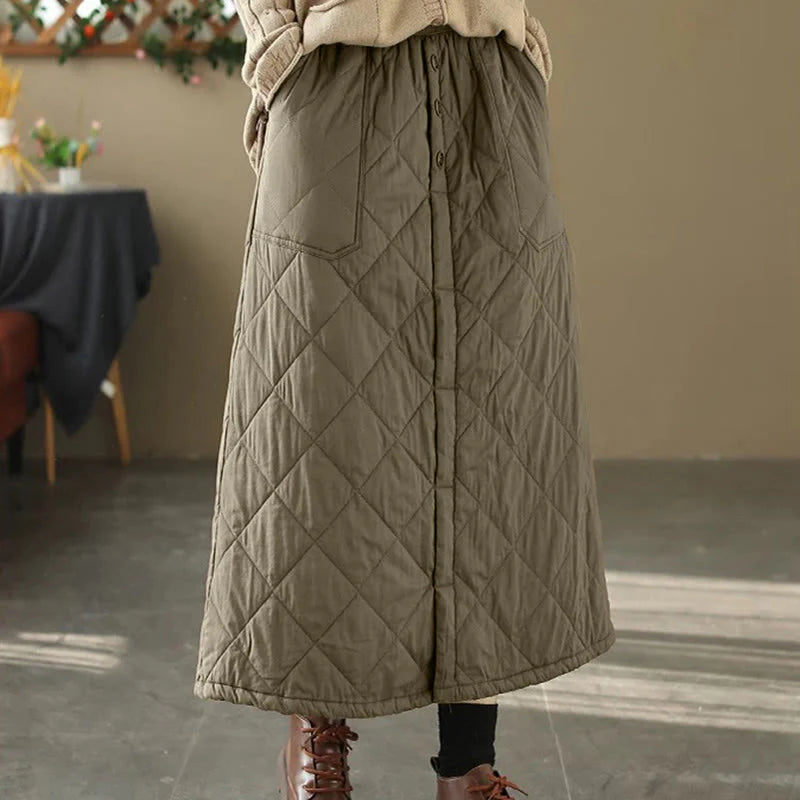 Buddha Stones Women's Plain Cotton Padded Thermal 7-8 Length Skirt With Pockets