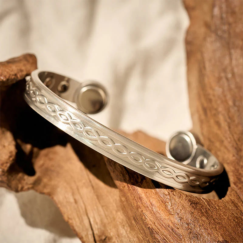 Buddha Stones Interwoven Loop Pattern Copper Balance Luck Open Cuff Bracelet Bangle