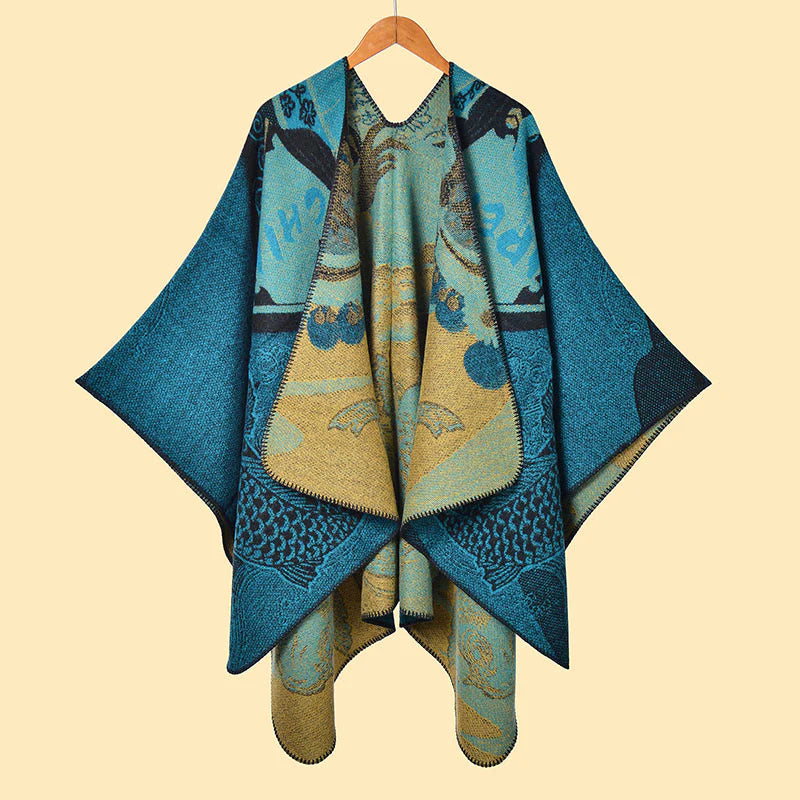 Buddha Stones Winter Koi Fish Waves Pattern Warm Cozy Scarf Shawl