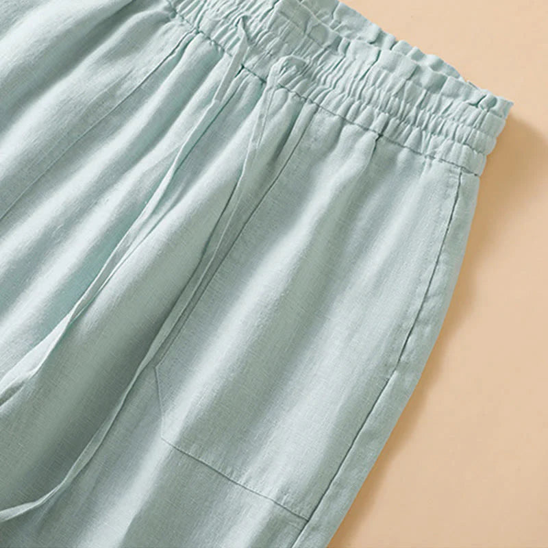 Buddha Stones Casual Straight Leg Design Cotton Women's 7-8 Length Wide Leg Pants With Pockets