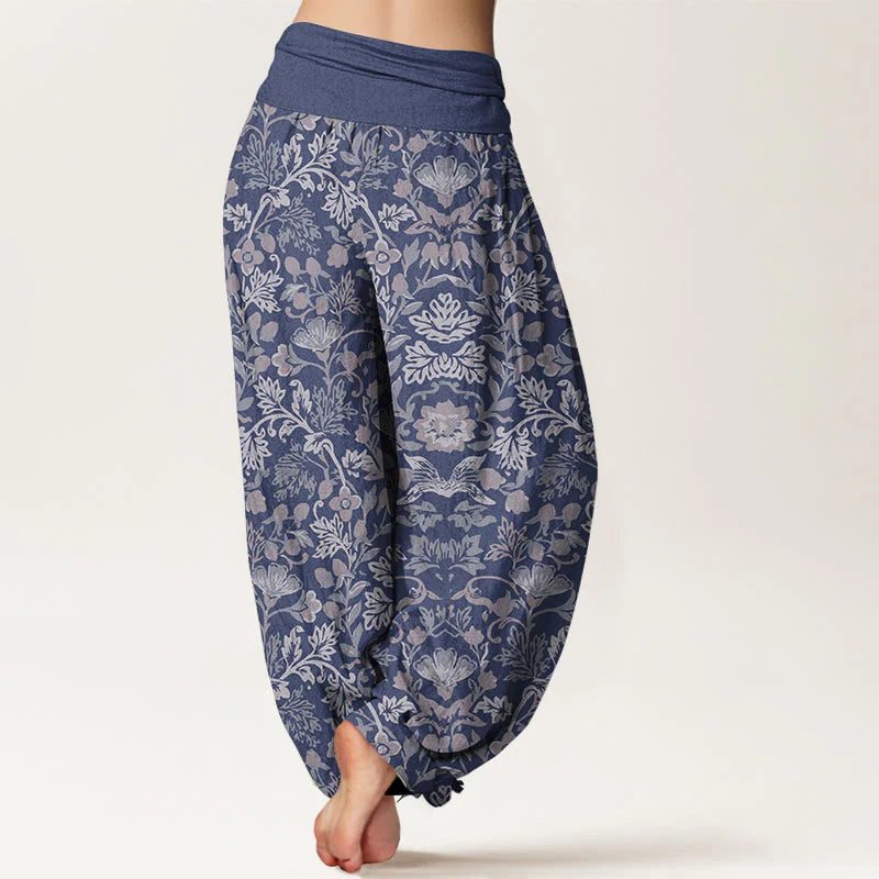 Buddha Stones Pure Cotton Complicated Flower Leaves Vine Pattern Women's Elastic Waist Harem Pants