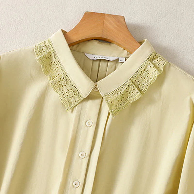 Buddha Stones Casual Women's Long Sleeve Lace Lapel Shirt