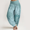 Buddha Stones Cotton Light Color Lotus Wavy Lines Pattern Women's Elastic Waist Harem Pants