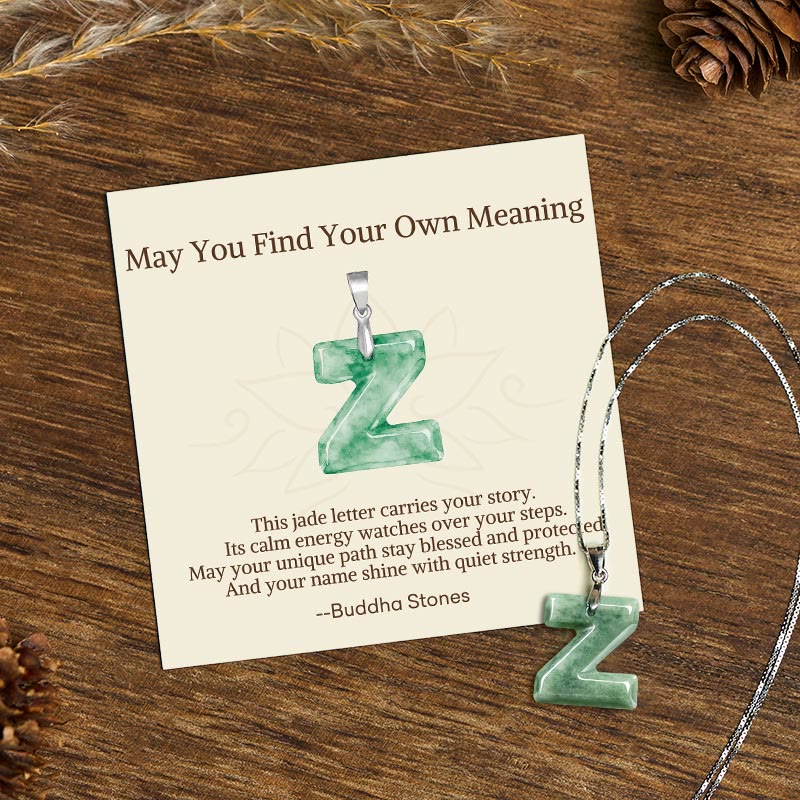Buddha Stones May You Find Your Own Meaning Natural A-Z Letter Jade 925 Sterling Silver Chain Necklace Includes Gift Message Card