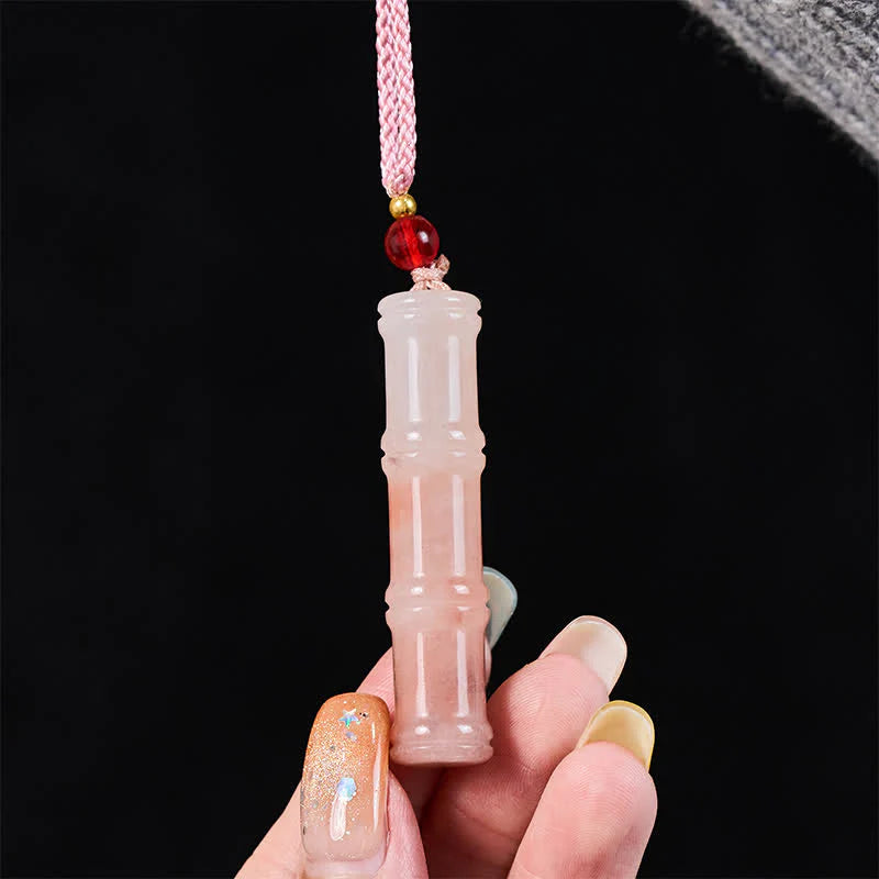 FREE Today: Protection and Peace Craved Bamboo Natural Pink Quartzite Jade Necklace Pendant