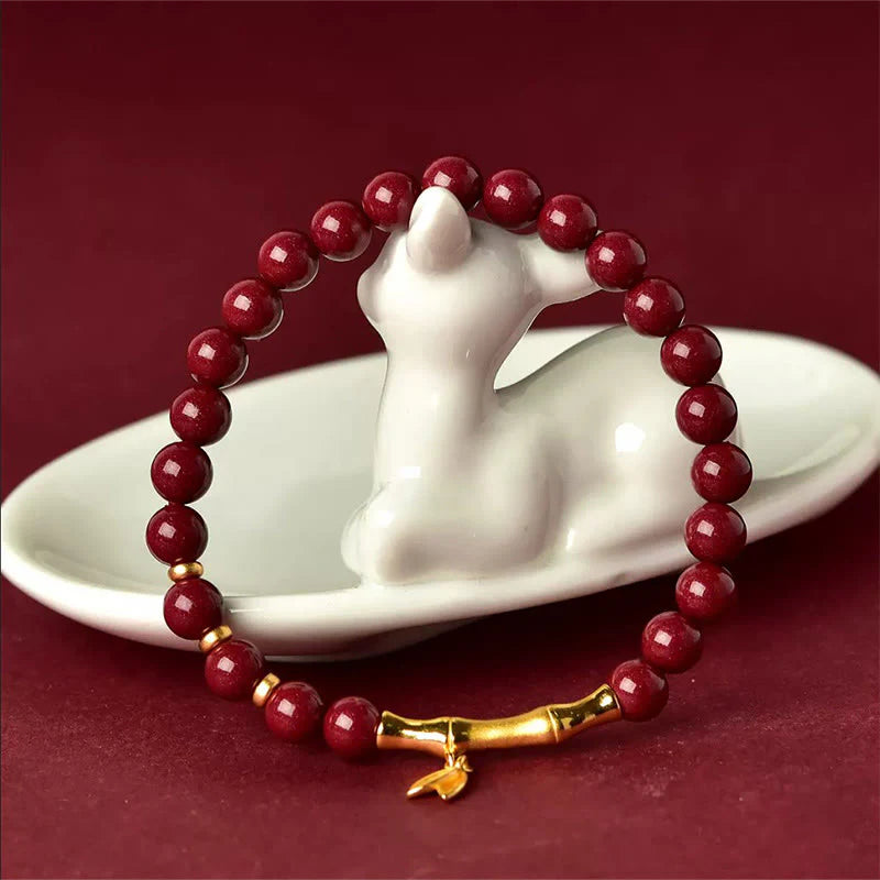 Buddha Stones Bamboo Cinnabar 925 Sterling Silver Concentration Bracelet