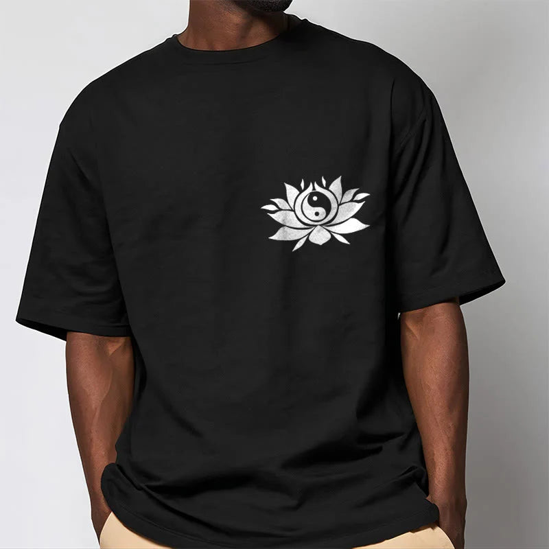 Buddha Stones Yin Yang Lotus Flower Design Tee T-shirt