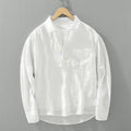 Buddha Stones Solid Color Loose Long Sleeve Half Button Shirt Linen Men Clothing