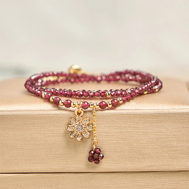 Buddha Stones Natural 2.5mm Garnet Beads Flower Purification Multilayer Bracelet