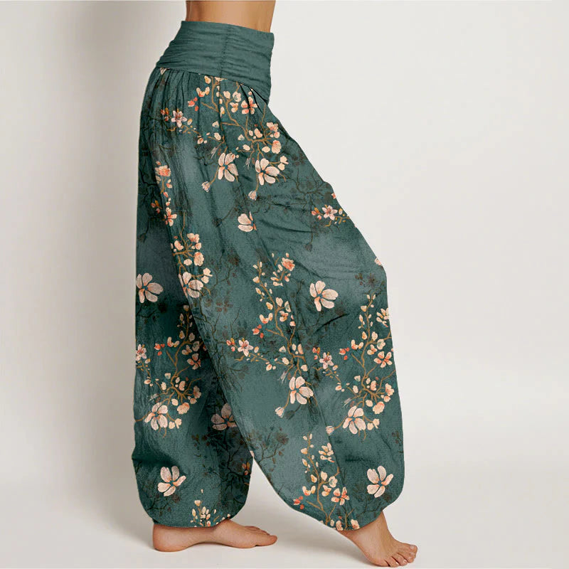 Buddha Stones Pure Cotton Cherry Blossom Women's Elastic Waist Harem Pants
