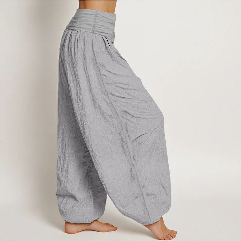 Buddha Stones Pure Cotton LightGrey Women's Elastic Waist Harem Pants