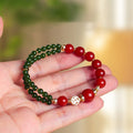 Buddha Stones Natural Red Agate Double Wrap Design Green Chalcedony Calm Bracelet