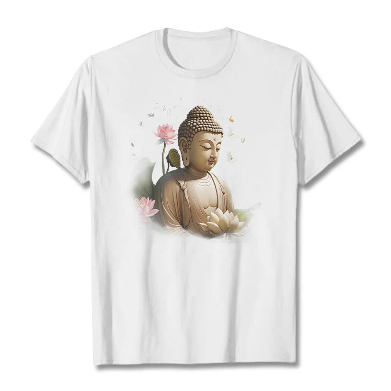 Buddha Stones Lotus Butterfly Meditation Buddha Tee T-shirt
