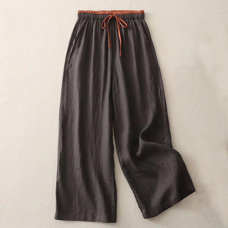 Buddha Stones Casual Colorblock Drawstring Women's Cotton Wide Leg Pants With Pockets