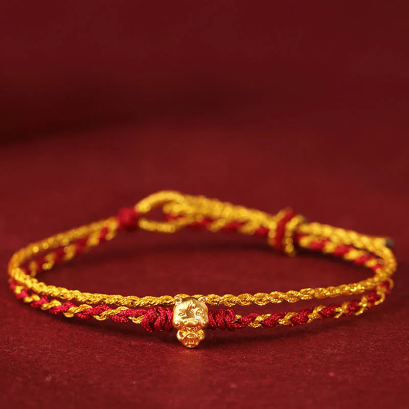Buddha Stones 999 Gold Beads Year Of The Horse Double Wrap Golden Red String Luck Bracelet