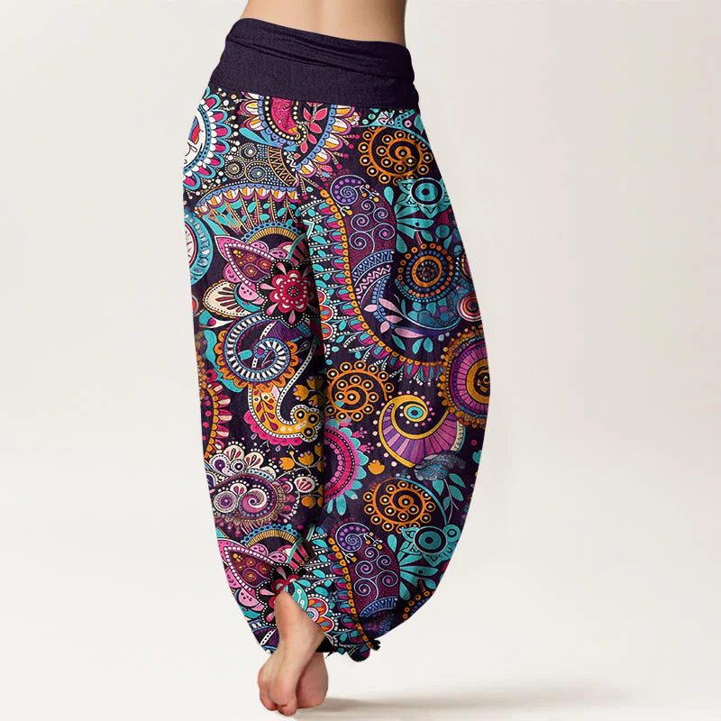 Buddha Stones Cotton Traditional Paisley Pattern Women's Elastic Waist Harem Pants