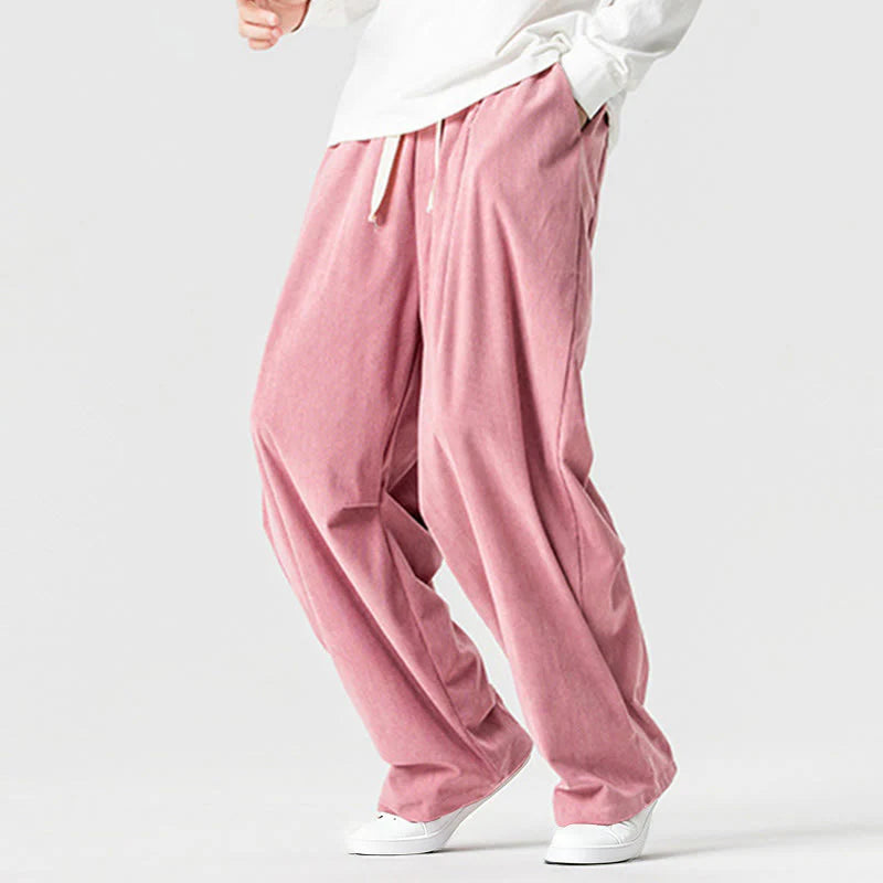 Buddha Stones Winter Drawstring Corduroy Cotton Men's Wide Leg Pants With Pockets