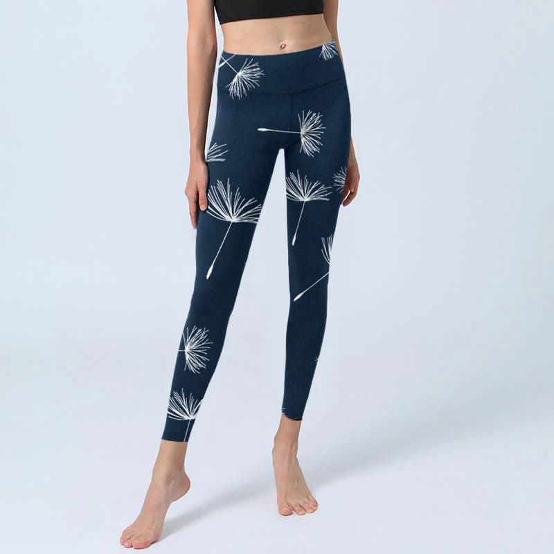 Buddha Stones White Dandelions Print Gym Leggings Women's Yoga Pants
