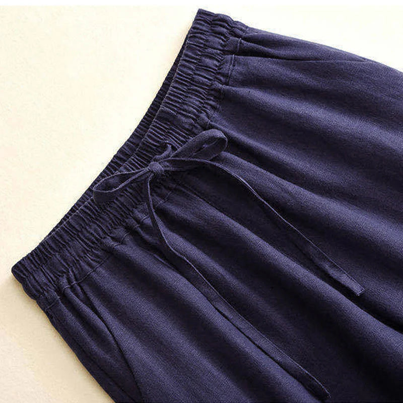 Buddha Stones Casual High Waist Lace-up Wide Leg Pants With Pockets