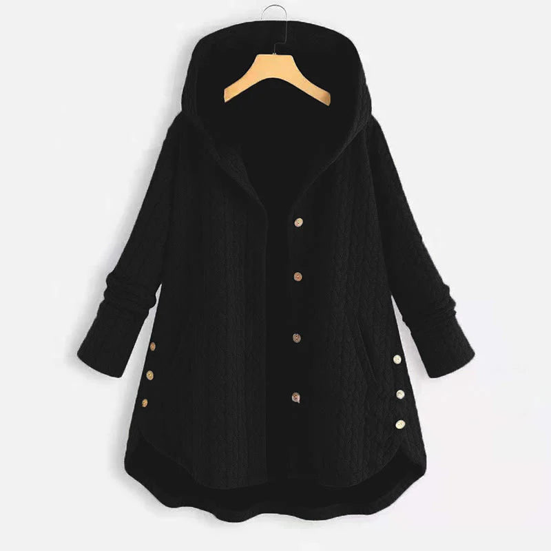 Buddha Stones Fall Wheat Ear Pattern Mid-length Design Women's Long Sleeve Hooded Coat With Pockets