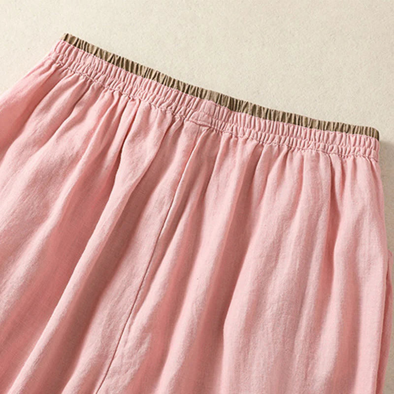 Buddha Stones Casual Embroidery Women's Cotton Linen 7-8 Length Harem Pants With Pockets