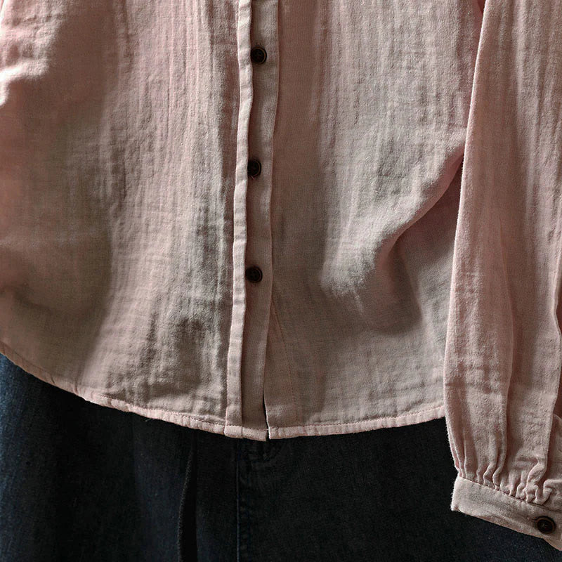Buddha Stones Spring Fall Lace Collar Button Down Long Sleeve Women's Cotton Shirt