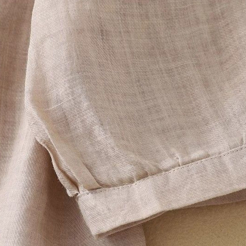 Buddha Stones Plain Crew Neck Buttons Design Three Quarter Sleeve Women's Shirt