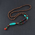 Buddha Stones Wenge Wood Turquoise Stone Protection Calm Necklace Pendant