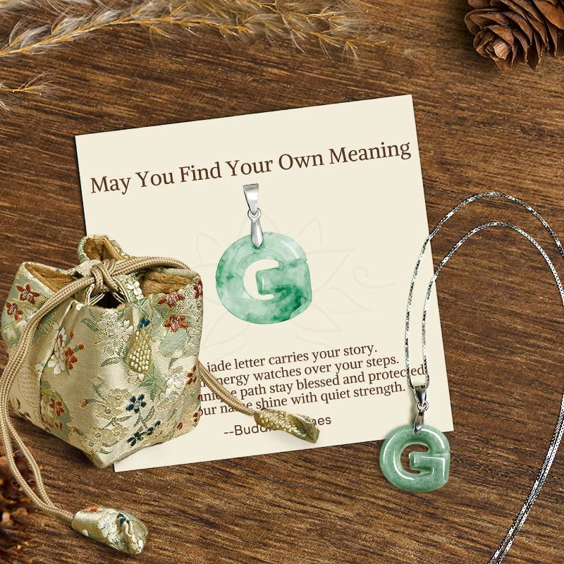 Buddha Stones May You Find Your Own Meaning Natural A-Z Letter Jade 925 Sterling Silver Chain Necklace Includes Gift Message Card
