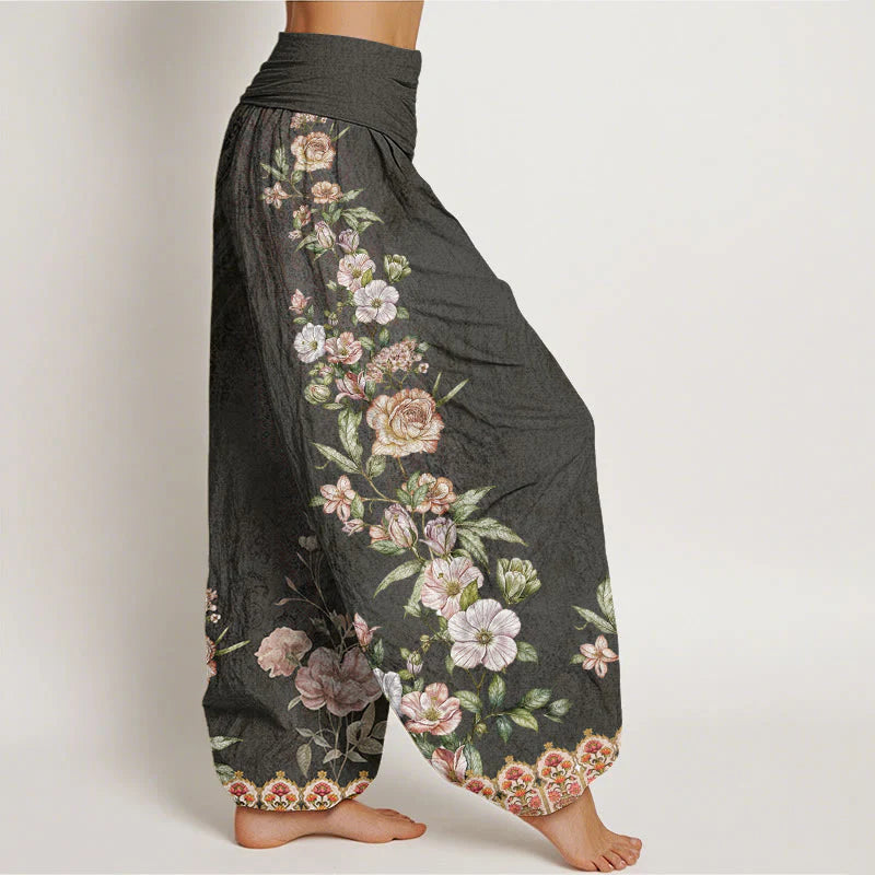 Buddha Stones Cotton Ethnic Floral Ethnic Totem Pattern Women's Elastic Waist Harem Pants