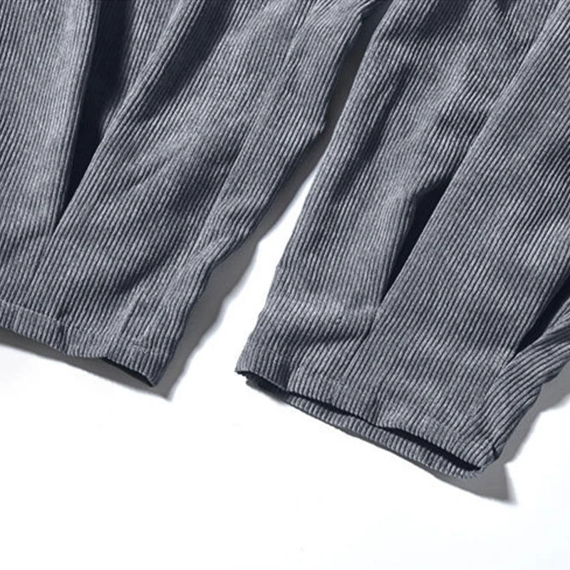 Buddha Stones Retro Men's Plain Fleece-Lined Corduroy Simple Design Harem Pants With Pockets