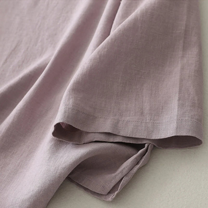 Buddha Stones Plain Slanted Buttons Cotton Linen Women's Shirt