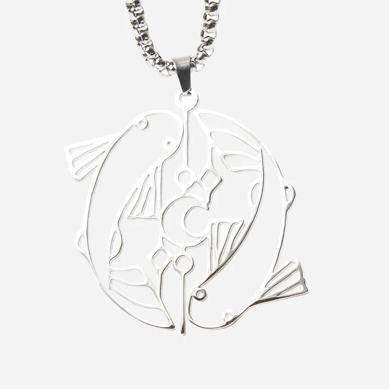 Buddha Stones Vintage Koi Fish Hollow Design Stainless Steel Luck Necklace Pendant