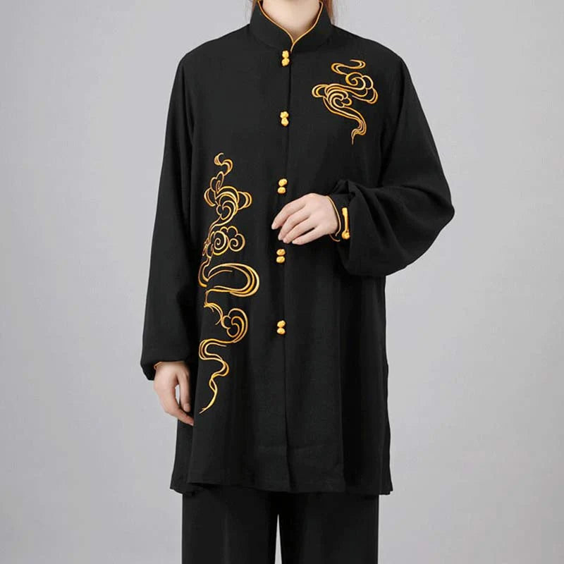 Buddha Stones Auspicious Clouds Embroidery Meditation Prayer Spiritual Zen Tai Chi Qigong Practice Unisex Clothing Set (Extra 30% Off | USE CODE: FS30)