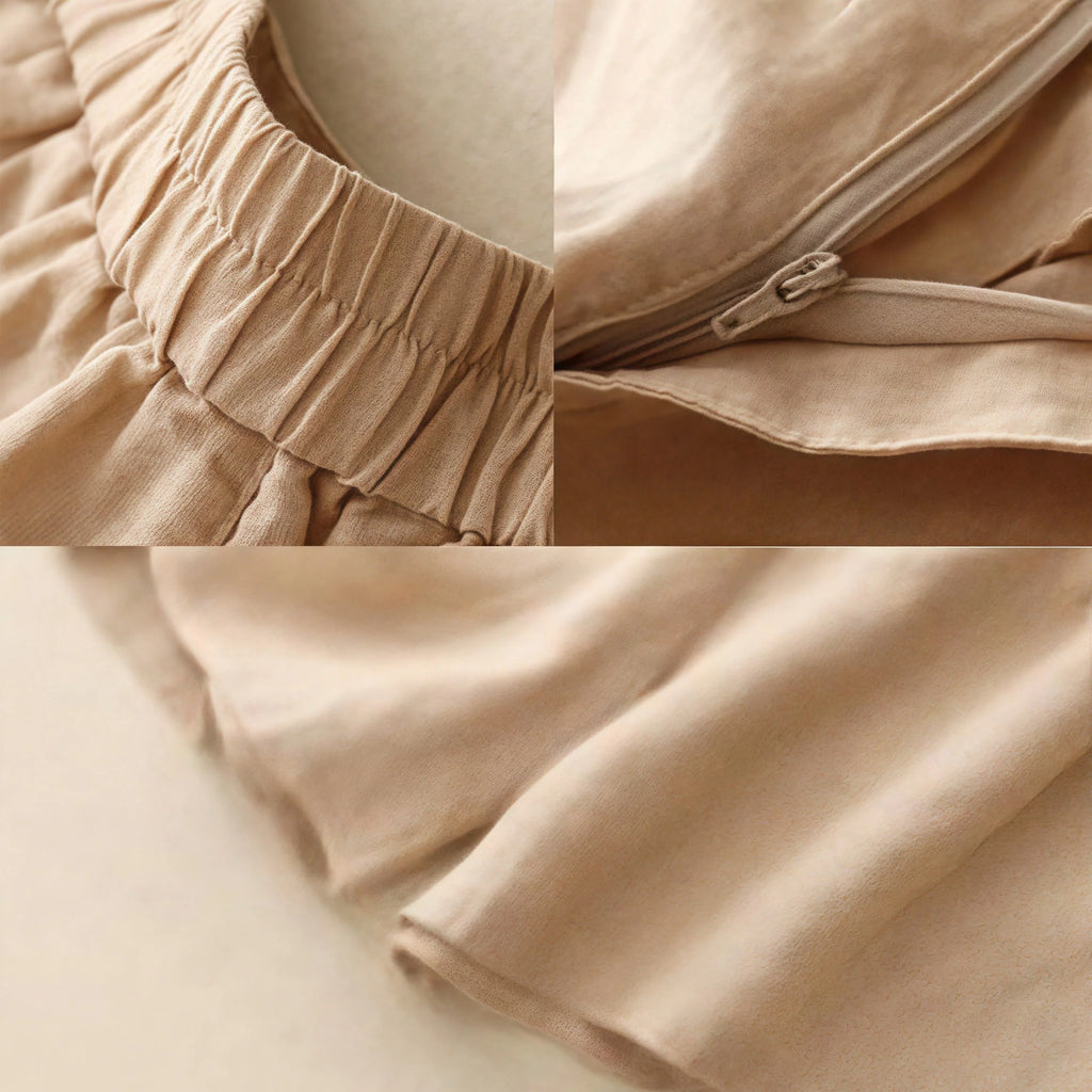 Buddha Stones Summer Casual Embroidery Flower Pleated Zipper Button Cotton Linen Women's Shorts With Pockets