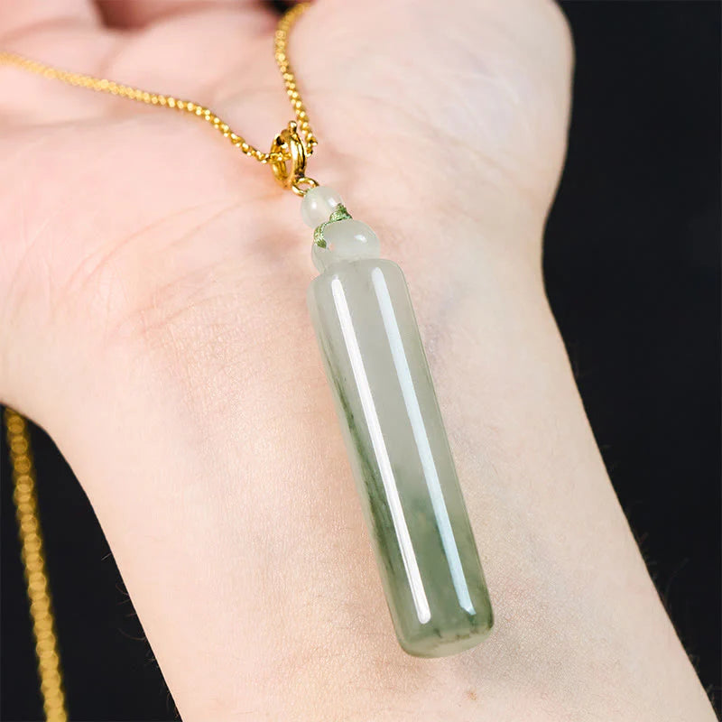 Buddha Stones Cylinder Pattern Jade Luck Necklace Pendant