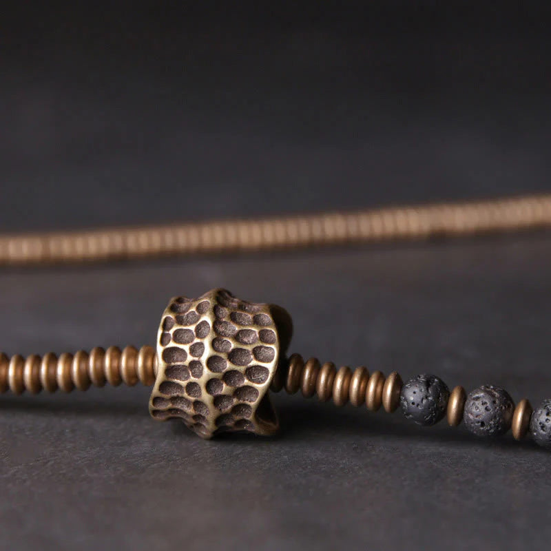 Buddha Stones Vintage Lava Rock Brass Copper Healing Multilayered Bracelet