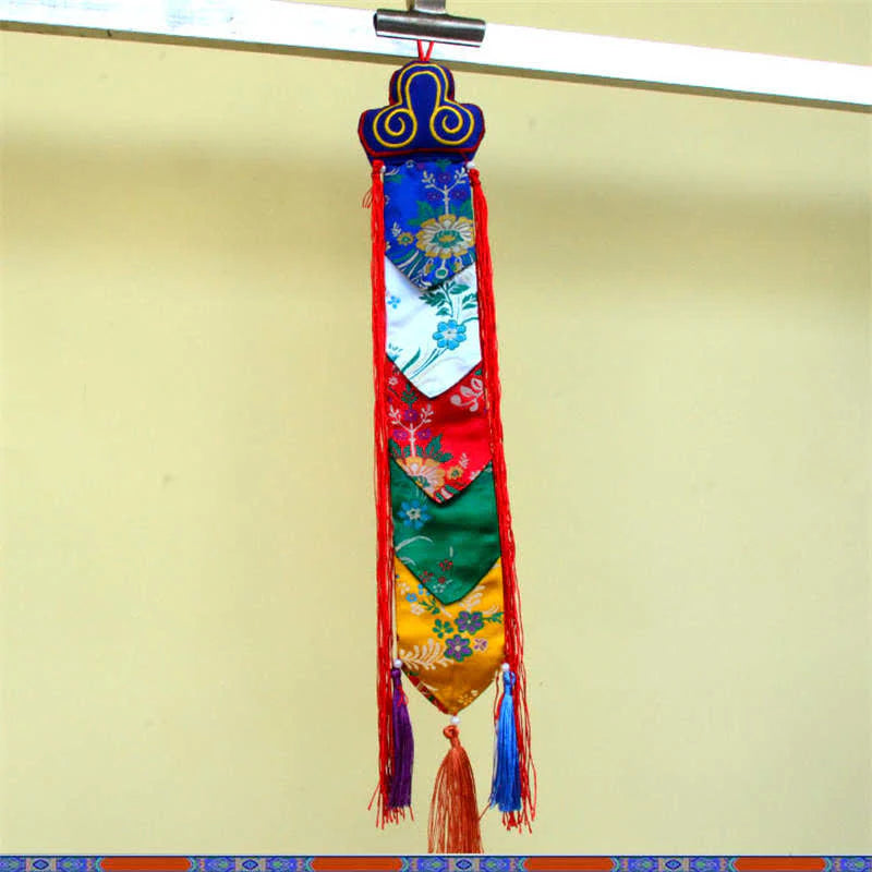 Buddha Stones Lotus Flower Eight Auspicious Symbols Meditation Enlightenment Colorful Tassels Wall Art