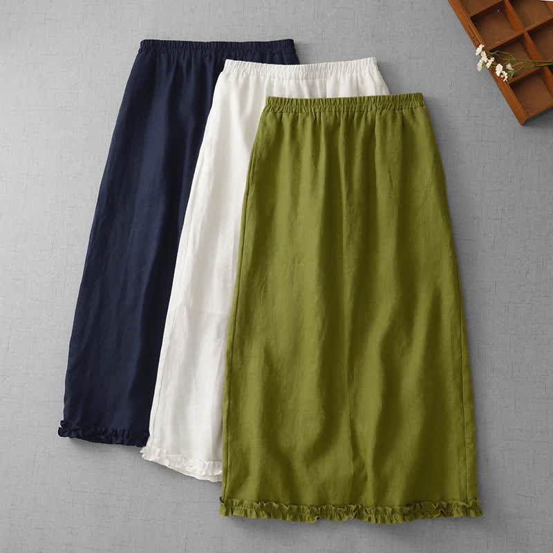 Buddha Stones Commute Elastic Waistband Pleated Hem Capri Length Women's Lined Skirt With Pockets