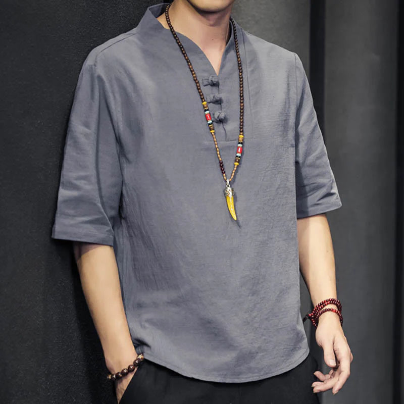 Buddha Stones Casual Summer Half Sleeve Shirt Cotton Men Clothing