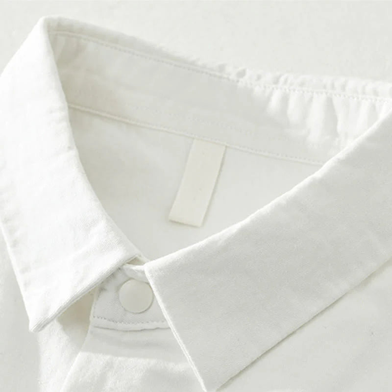 Buddha Stones Simple Solid Color Buttons Down Men's Stand Collar Long Sleeve Cotton Shirt