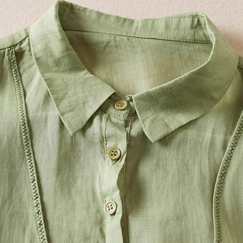 Buddha Stones Retro Plain Fake Two Pieces Button Half Sleeve Design Women's Cotton Linen Shirt