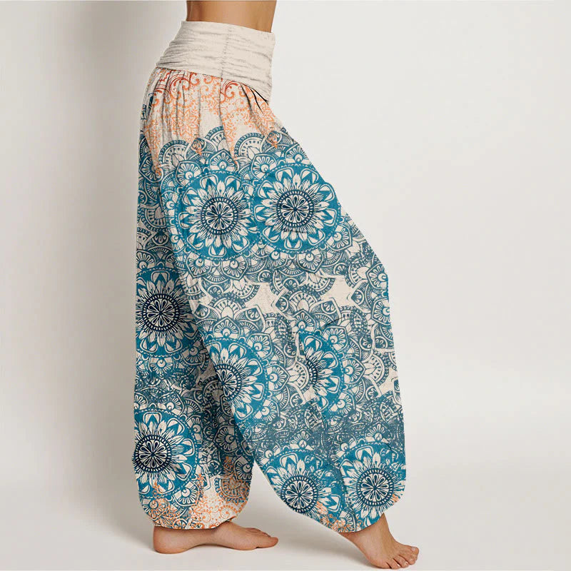Buddha Stones Cotton Triangular Mandala Patterns Women's Elastic Waist Harem Pants