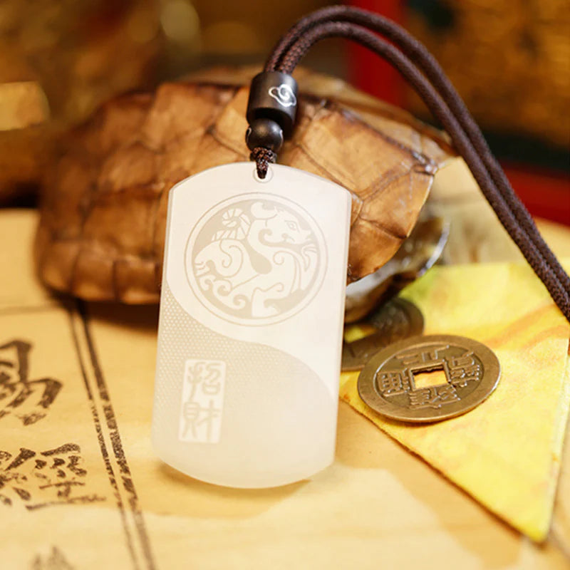 Buddha Stones White Jade PiXiu Yin Yang Luck Protection Necklace Pendant