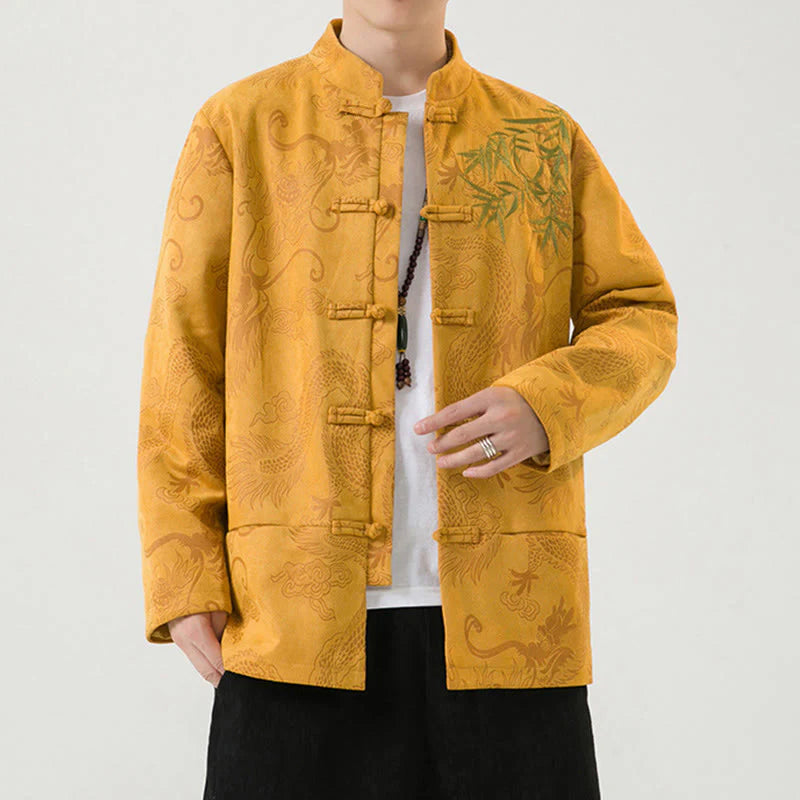 Buddha Stones Bamboo Dragon Frog-Button Desgin Long Sleeve Men's Jacket
