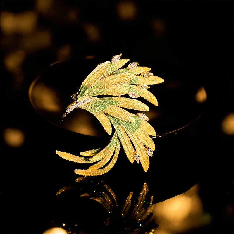 Buddha Stones Phoenix Feather Strength Copper Brooch