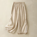 Buddha Stones Frog-Button Hem Slit Design Women's Wide Leg Cotton Linen Pants With Pockets